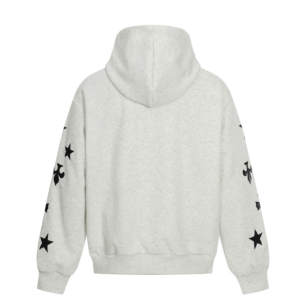 Cross PU Leather Embroidered Hoodie