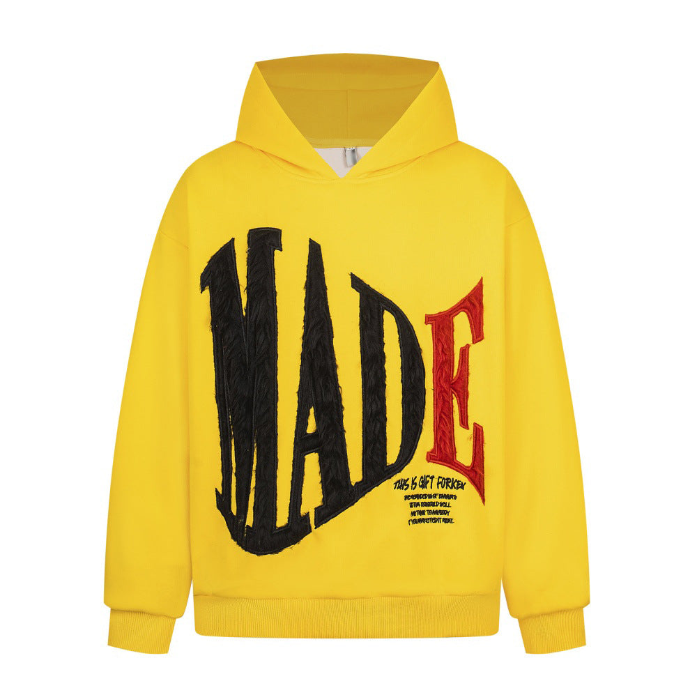 Letter plush embroidered hooded sweatshirt