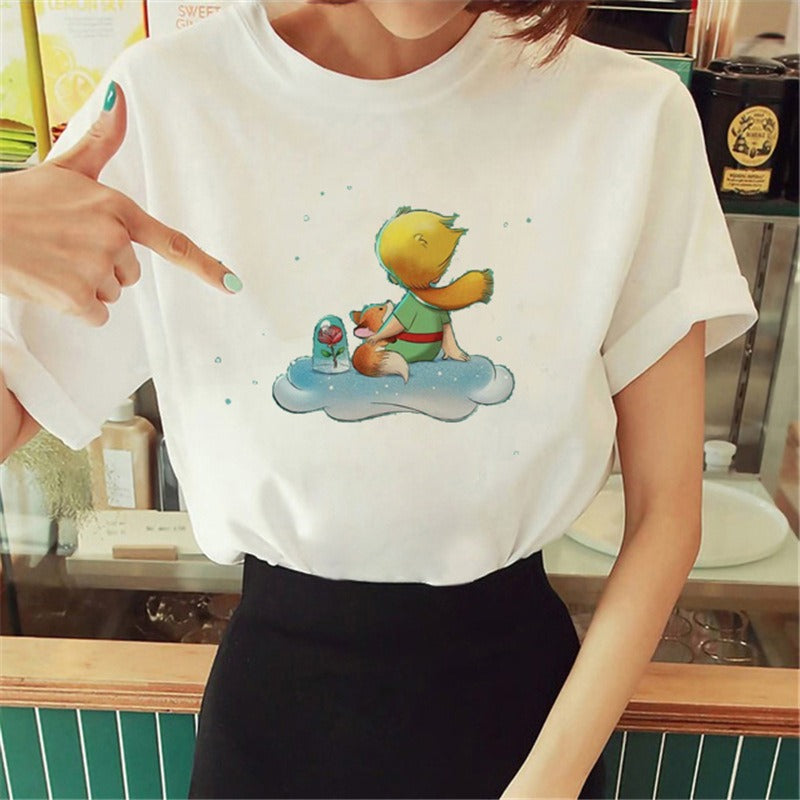 Summer Little Prince Pattern Printed Women's T-shirt Fashionable and Exquisite Women's Top Girls' Summer Wear