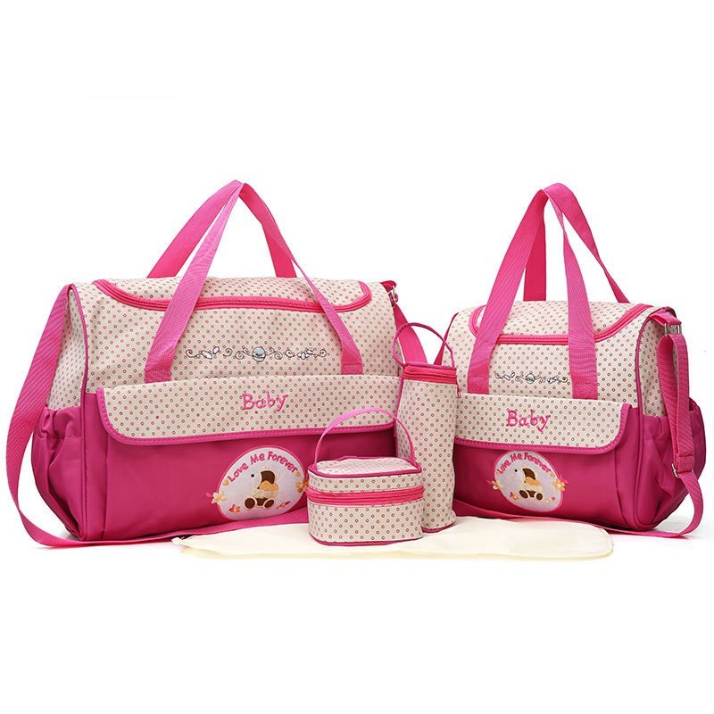MOTOHOOD 38*18*30cm 5pcs Baby Diaper Bag Sets changing Nappy Bag For Mom Multifunction Stroller Tote Bag Organizer