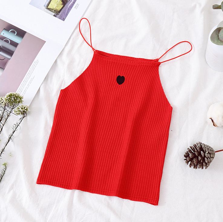 Women  Tops Sleeveless Vest Causal Solid Female Sexy Embroidery Heart  Bottom  Tops Summer