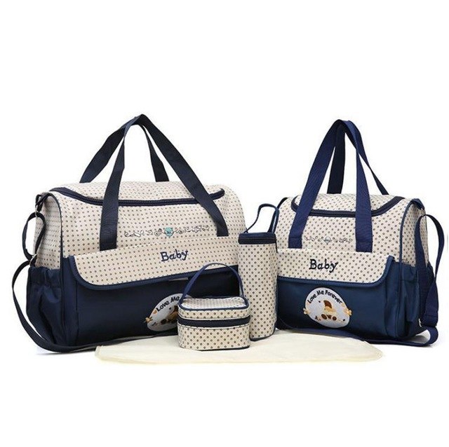 MOTOHOOD 38*18*30cm 5pcs Baby Diaper Bag Sets changing Nappy Bag For Mom Multifunction Stroller Tote Bag Organizer