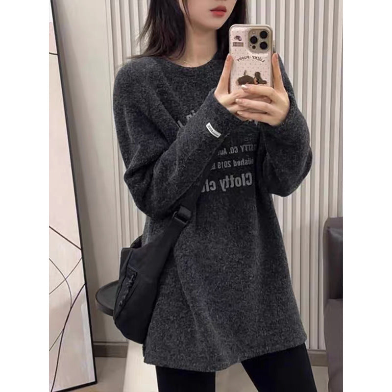 Style Round Neck Velvet Sweatshirt for Women