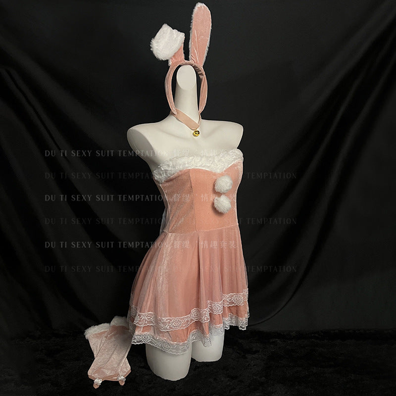 Feminine Winter Pure & Sexy Christmas Bunny Costume Velvet Dress Stage Performance Dress for Women S3