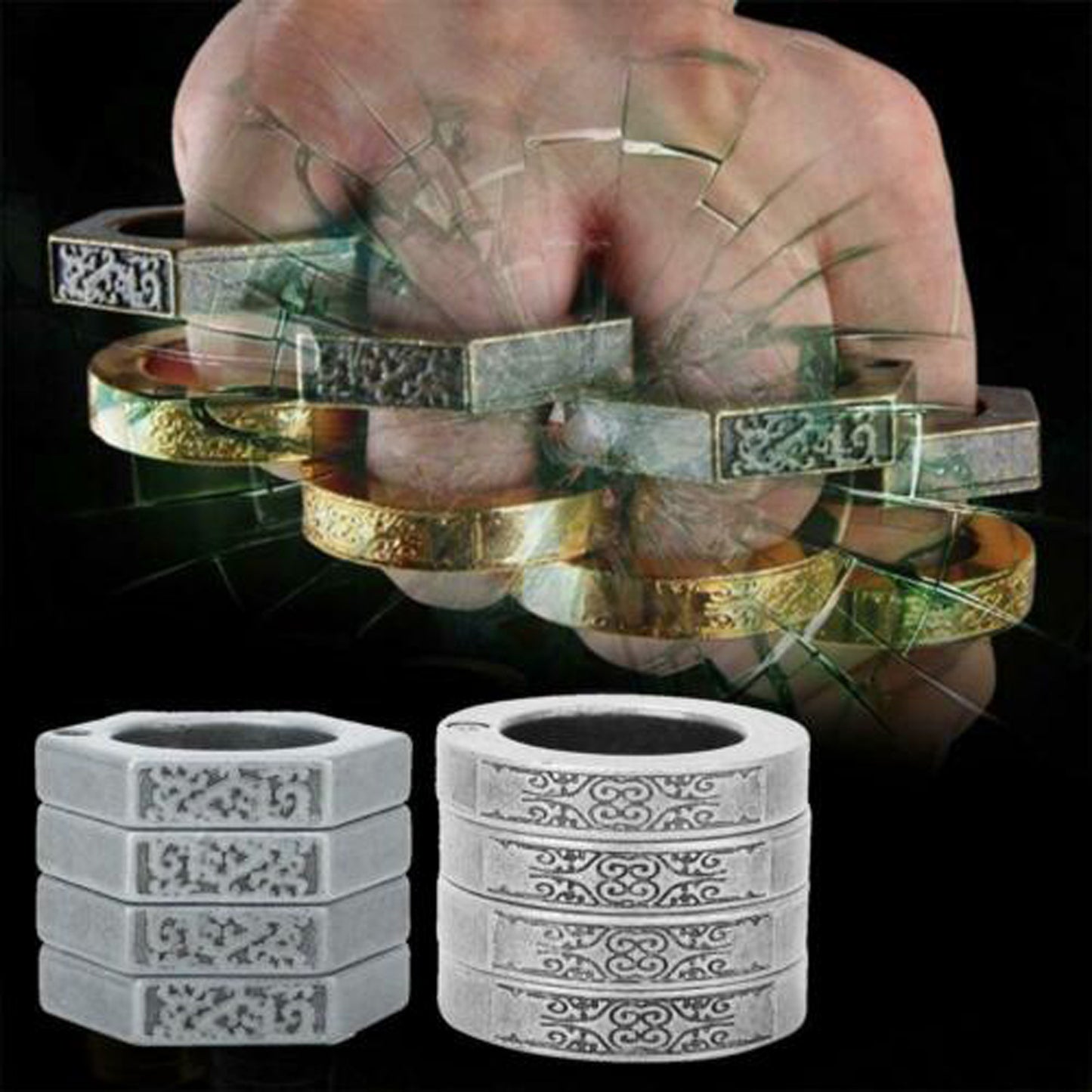 HARD SELF DEFENSE RING Men's Round Finger Hexagonal Ring Emergency Window Breaker Guard Ring