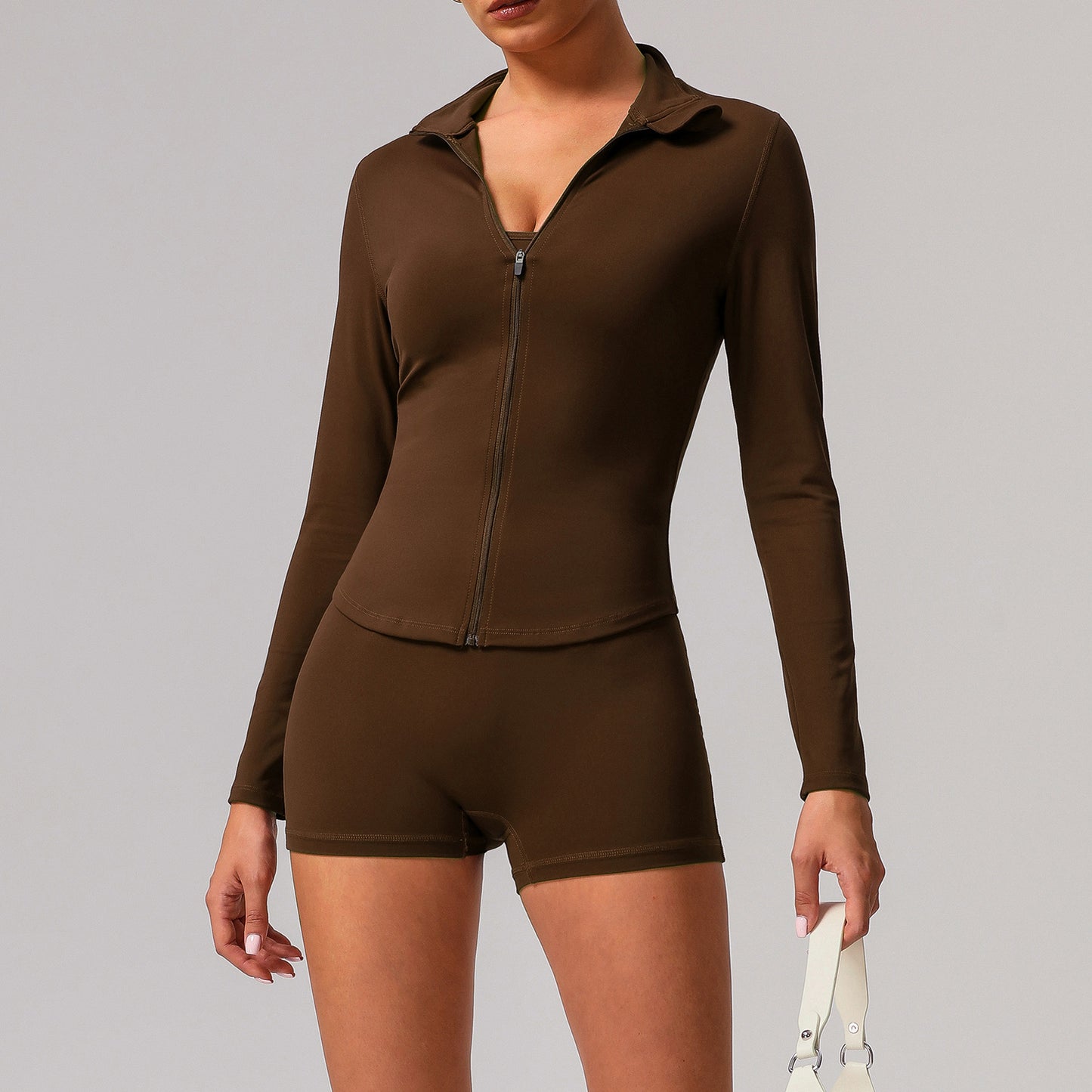 Solid color tight yoga suit quick drying fitness suit outdoor body shaping running suit women's fitness suit ﻿