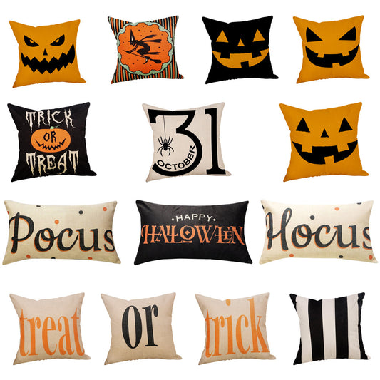 Truc of behandelen/pompoen print Happy Halloween Sierkussen Cover Kussen Case brief print Kussensloop Kussenhoes