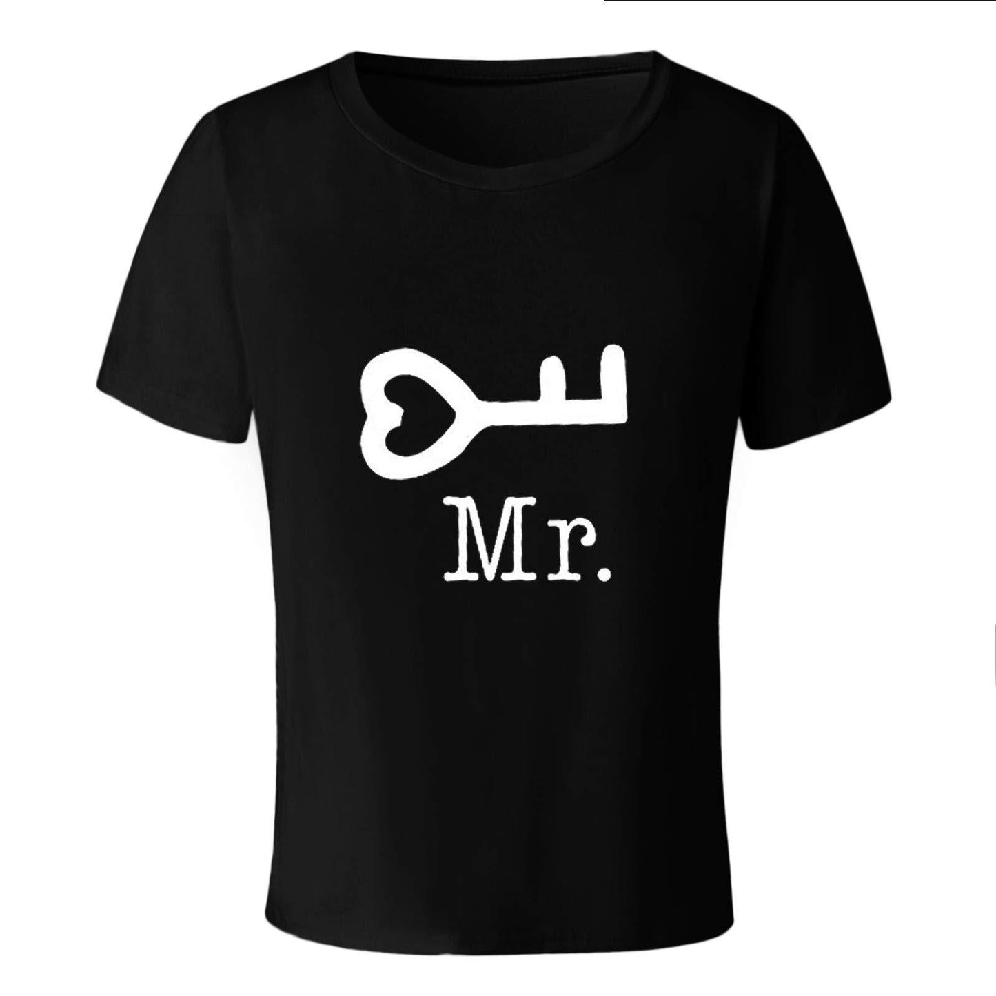 Casual Loose Fit Couple's T-Shirt with Mr Mrs Letter Lock Key Print Short Sleeve