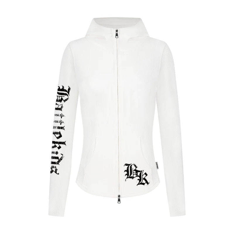 Retro Letter High Street Long Sleeve Open Front Hoodie for Women