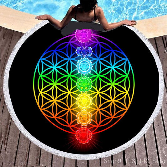 3d Bohemian Tai Chi Animal Digital Print Round Ribbon Beach Towel Swimming Yoga Picnic Mat Bikini Covered Napkin