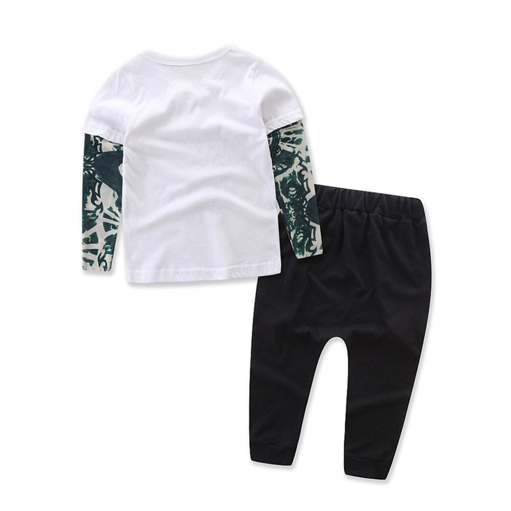 Newborn Infant Baby Boy Letter Tattoo T shirt Pants Outfits Clothes Set