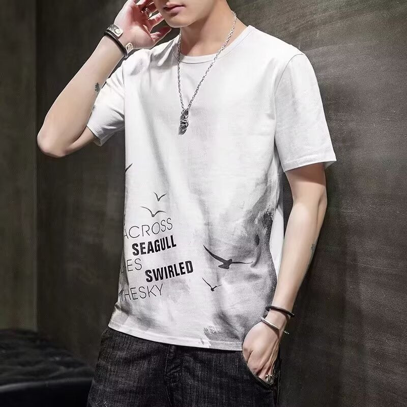 Short sleeved T-shirt men's summer thin round neck