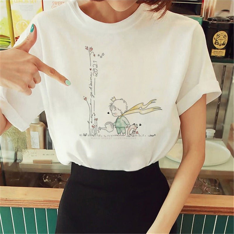 Summer Little Prince Pattern Printed Women's T-shirt Fashionable and Exquisite Women's Top Girls' Summer Wear