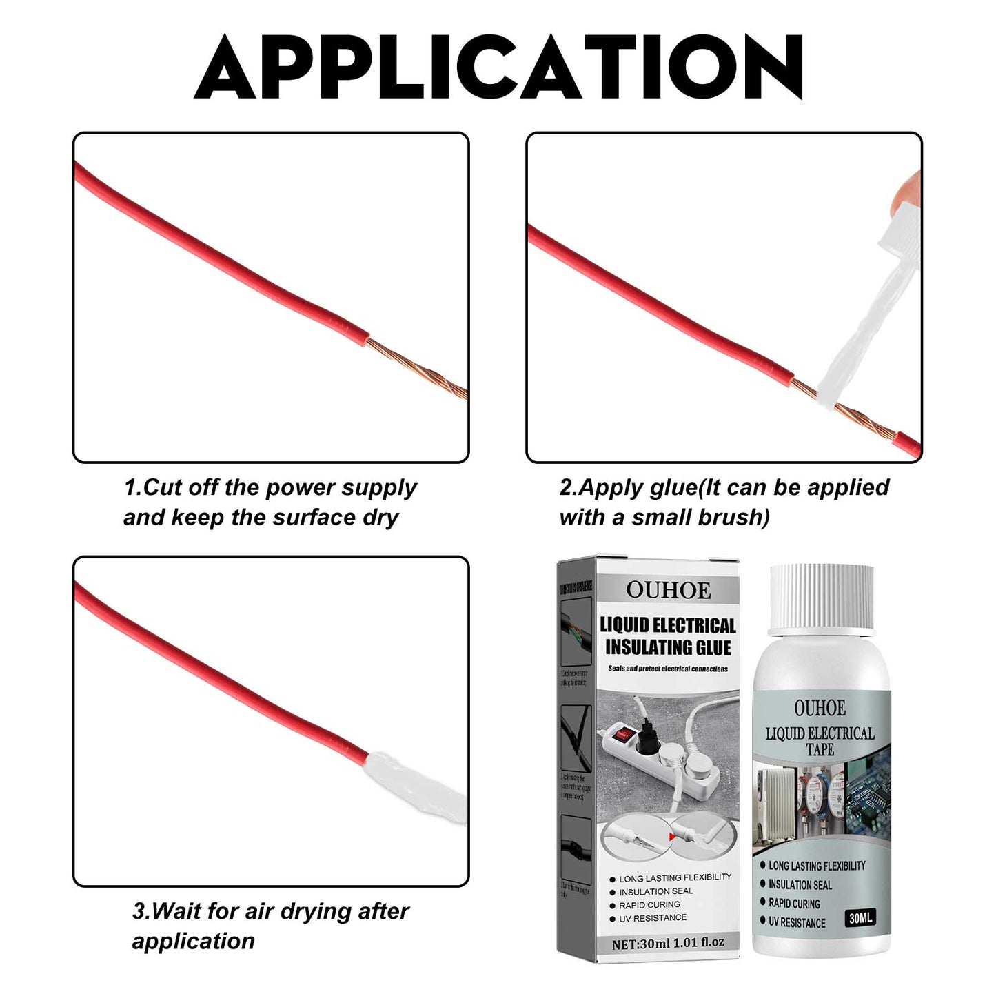 OUHOE Liquid Electrical Insulating Adhesive (Black, 30ml) Is A High-Temperature Resistant, Organic Insulating, Weather-Resistant, Waterproof, Repair And Sealing Adhesive