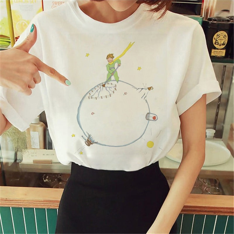 Summer Little Prince Pattern Printed Women's T-shirt Fashionable and Exquisite Women's Top Girls' Summer Wear