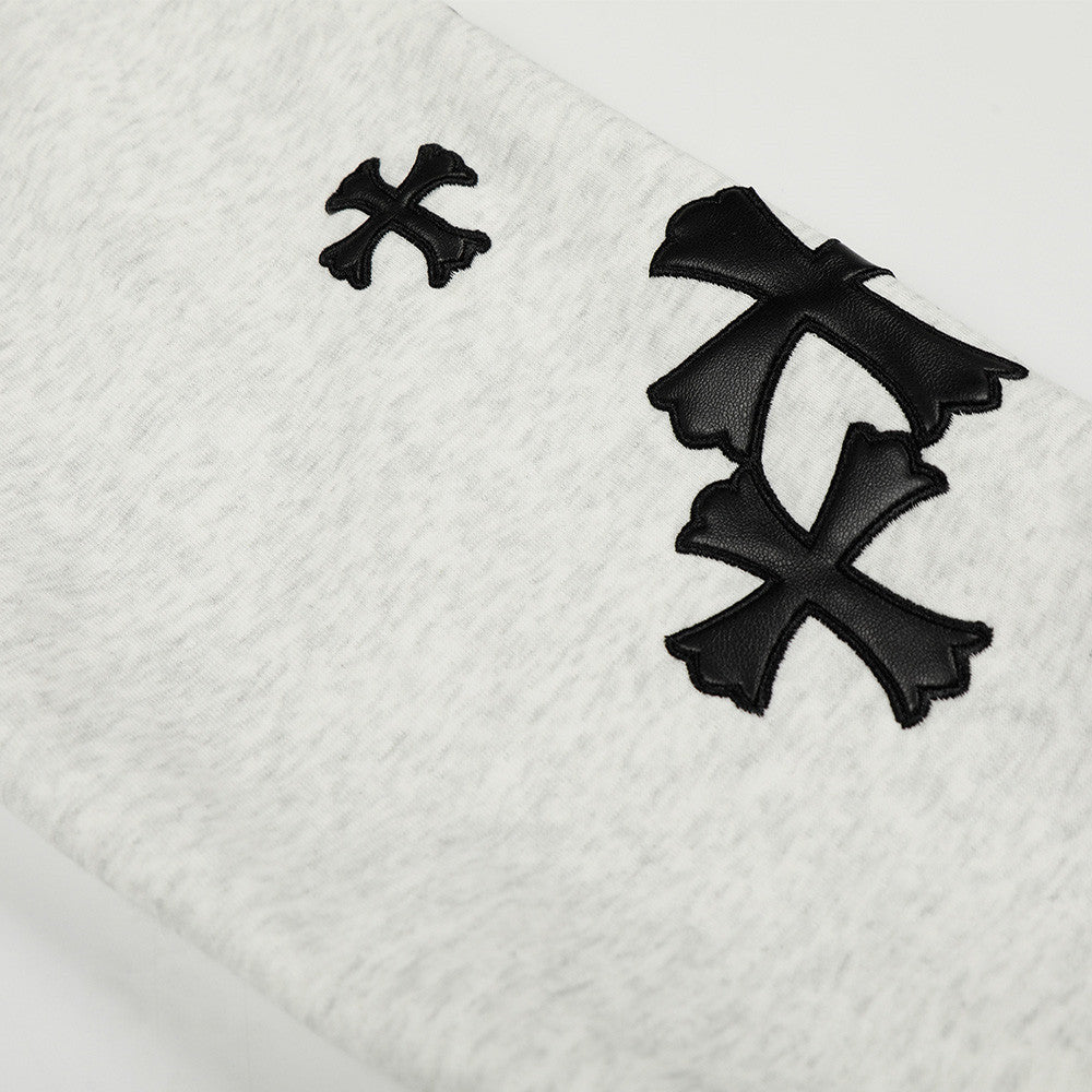 Cross PU Leather Embroidered Hoodie