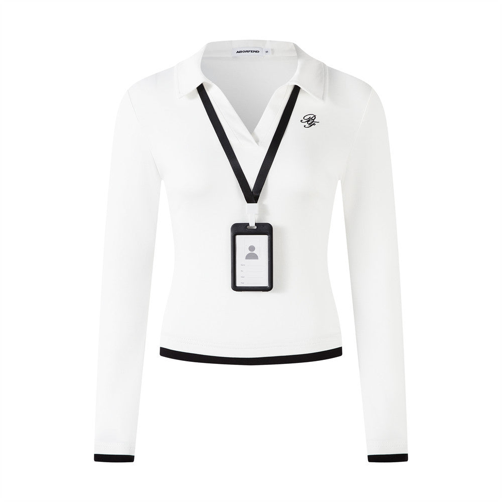 Color-block design long sleeve polo shirt