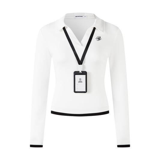 Color-block design long sleeve polo shirt