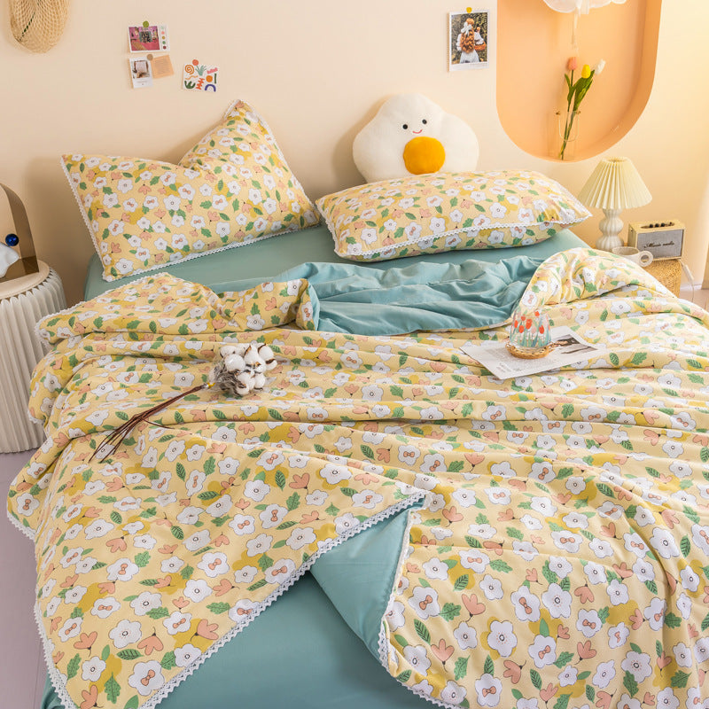 Ins Washed Cotton Summer Cool Quilt Double Air Conditioner Quilt Summer Single Dormitory Thin Quilt