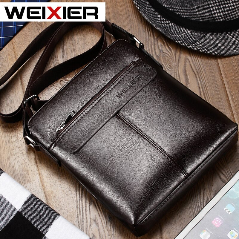 WEIXIER brand men's bag youth messenger bag zipper leather bag Ipad handbag men's shoulder bag