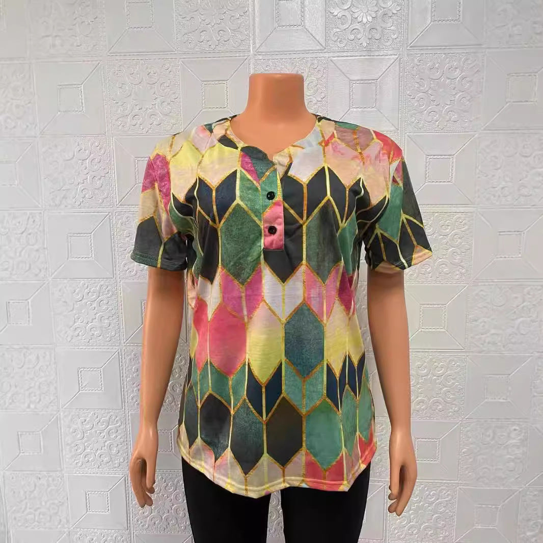 New T-shirt with contrasting print, long sleeved tie, V-neck base, top for women