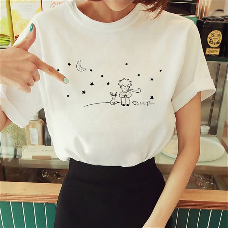 Summer Little Prince Pattern Printed Women's T-shirt Fashionable and Exquisite Women's Top Girls' Summer Wear