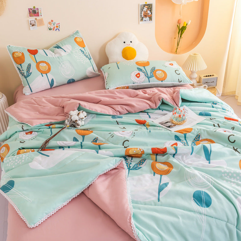 Ins Washed Cotton Summer Cool Quilt Double Air Conditioner Quilt Summer Single Dormitory Thin Quilt