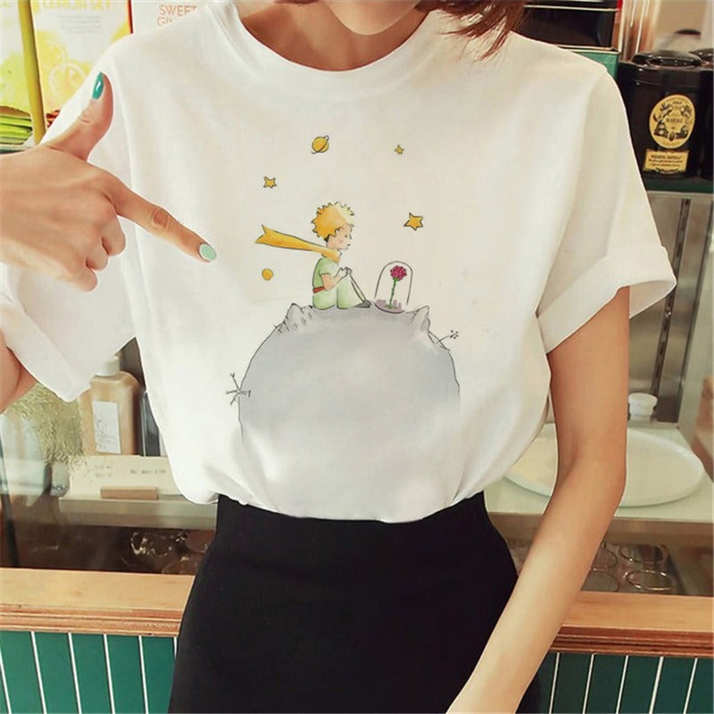 Summer Little Prince Pattern Printed Women's T-shirt Fashionable and Exquisite Women's Top Girls' Summer Wear