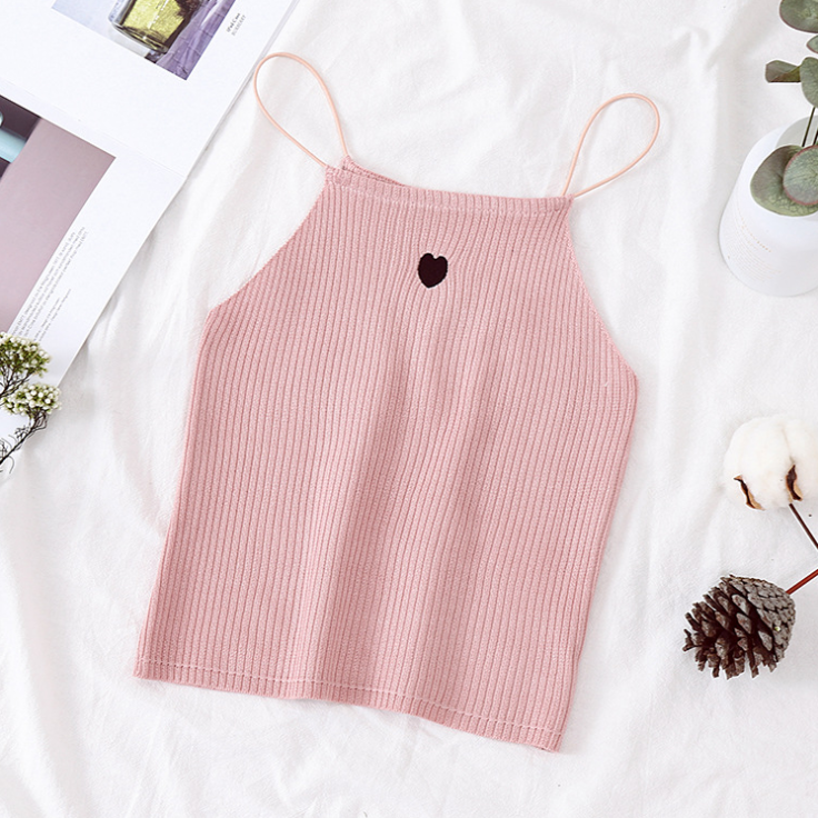 Women  Tops Sleeveless Vest Causal Solid Female Sexy Embroidery Heart  Bottom  Tops Summer