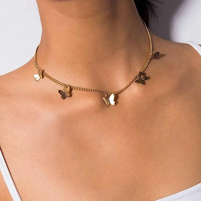 Gold Chain Butterfly Pendant Choker Necklace Women Statement Collares Bohemian Beach Jewelry Gift Collier Cheap